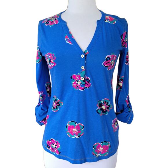Lilly Pulitzer Janelle Roll Tab Sleeve Top Of Corsage Royce Blue - Picture 2 of 9